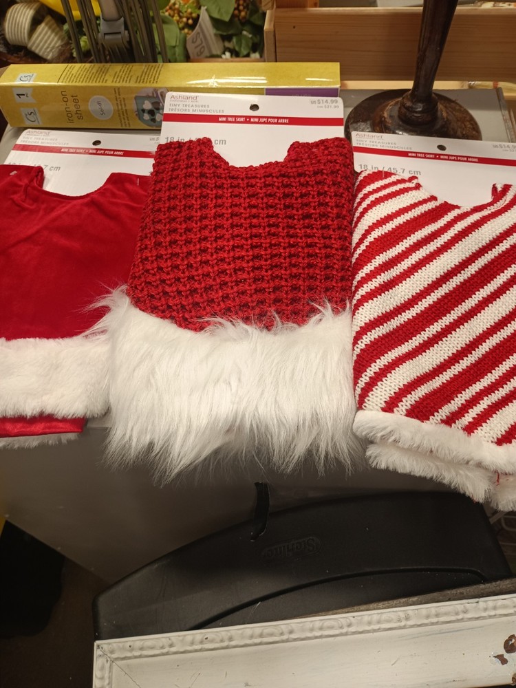 Mini Christmas Tree Skirts Set of 3 Holiday Decorations