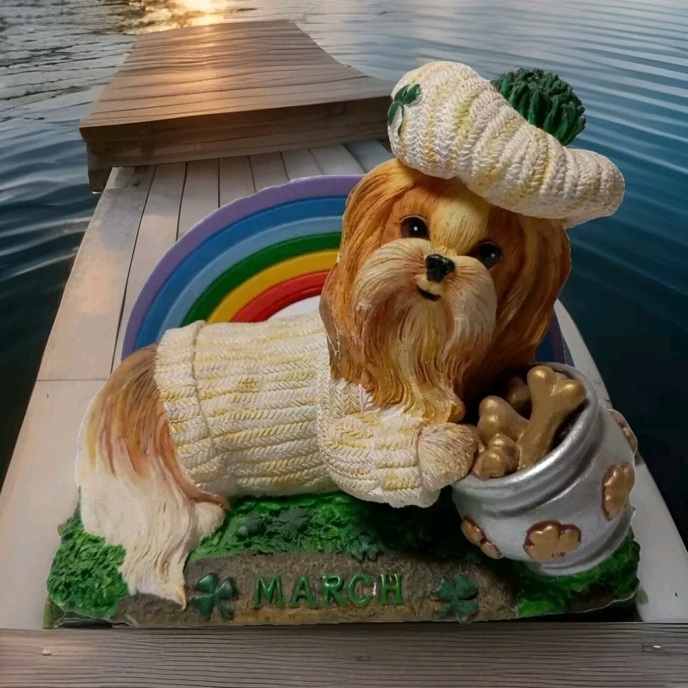 Danbury Mint Shih Tzu Dog Figurine with March Perpetual Calendar Summer Theme