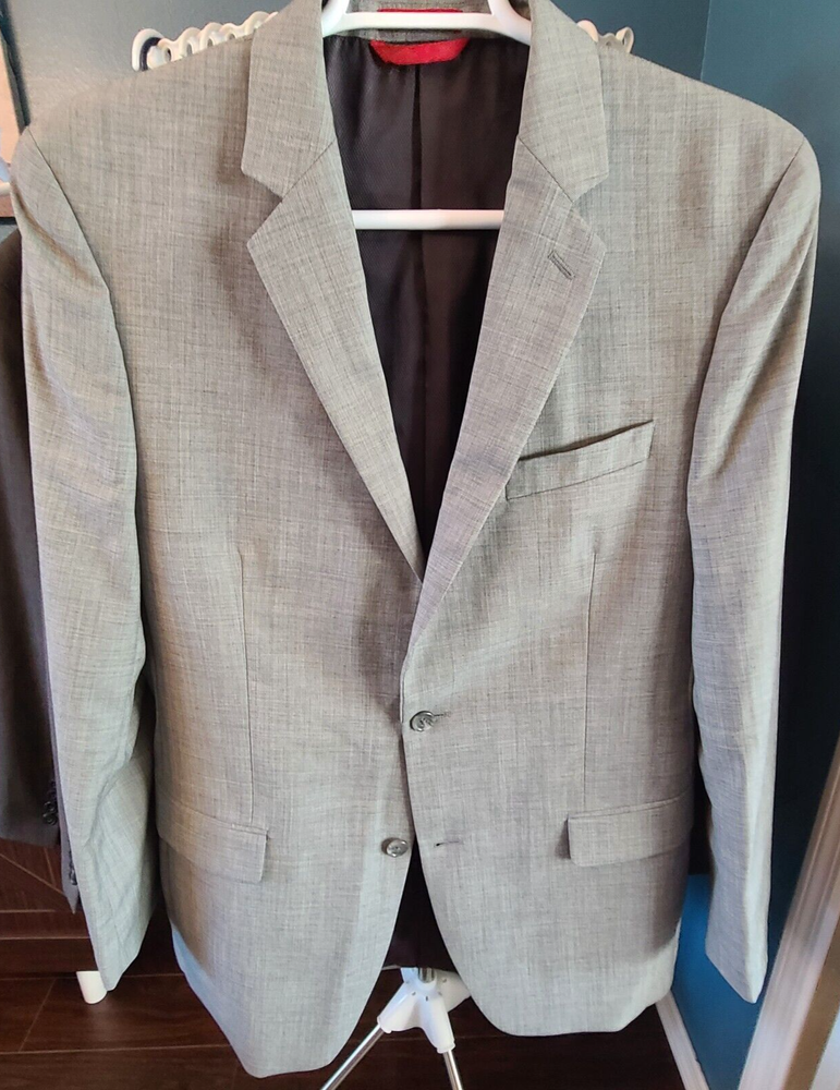 Alfani Light Gray Micro-Check 100% Wool Blazer 42L Sport Coat Suit Jacket Macy's