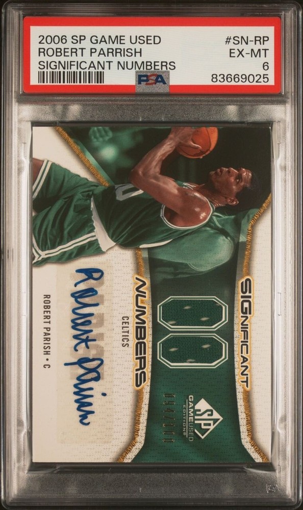 PSA 6 2007 SP Game Used Robert Parish Significant Numbers GU Jersey Auto #/100