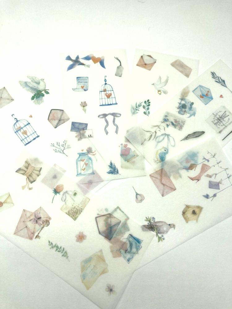 Love Letter Washi Paper Stickers 6 Sheets Scrapbook Junk Journal Collage Cards
