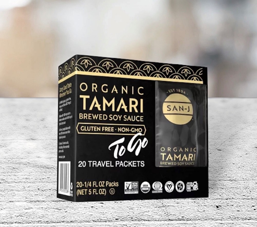 San J Tamari Soy Sauce Organic Gluten Free 20 Single Server Packets
