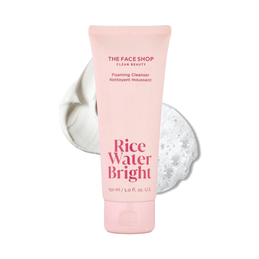 The Face Shop Rice Water Bright Foaming Cleanser with Ceramide for Gentle Skin Brightening