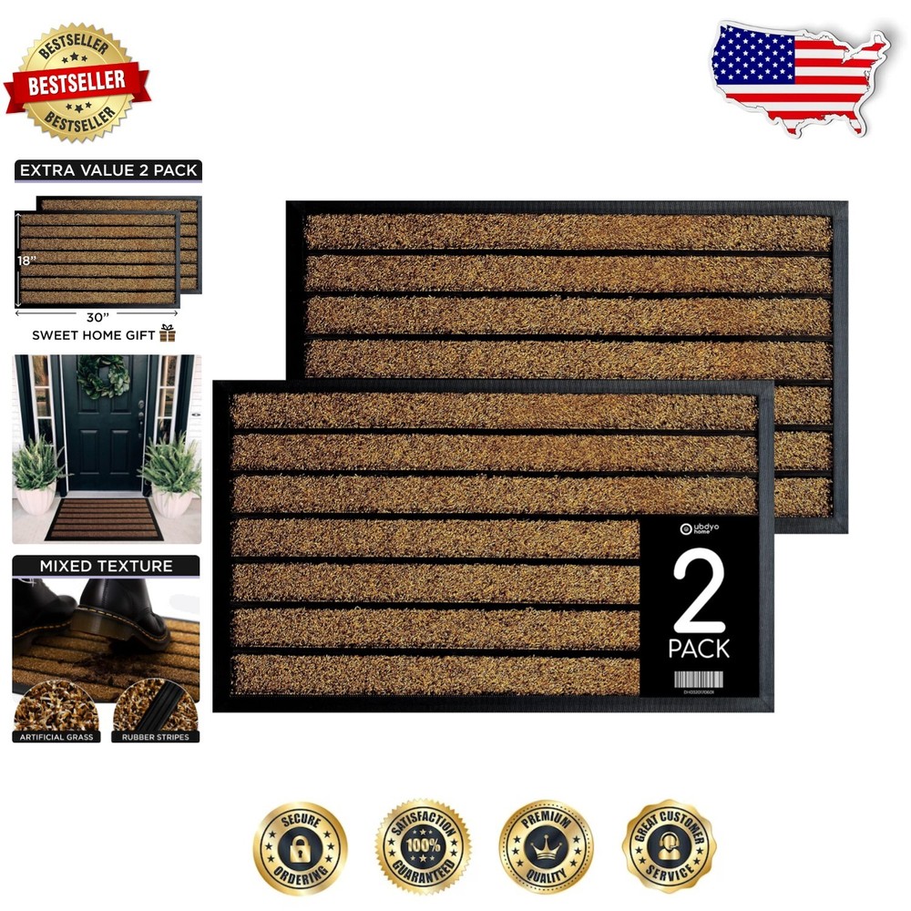 Stylish 2 Pack Waterproof Doormat Set - 30'' x 18'' for Indoor & Outdoor Use