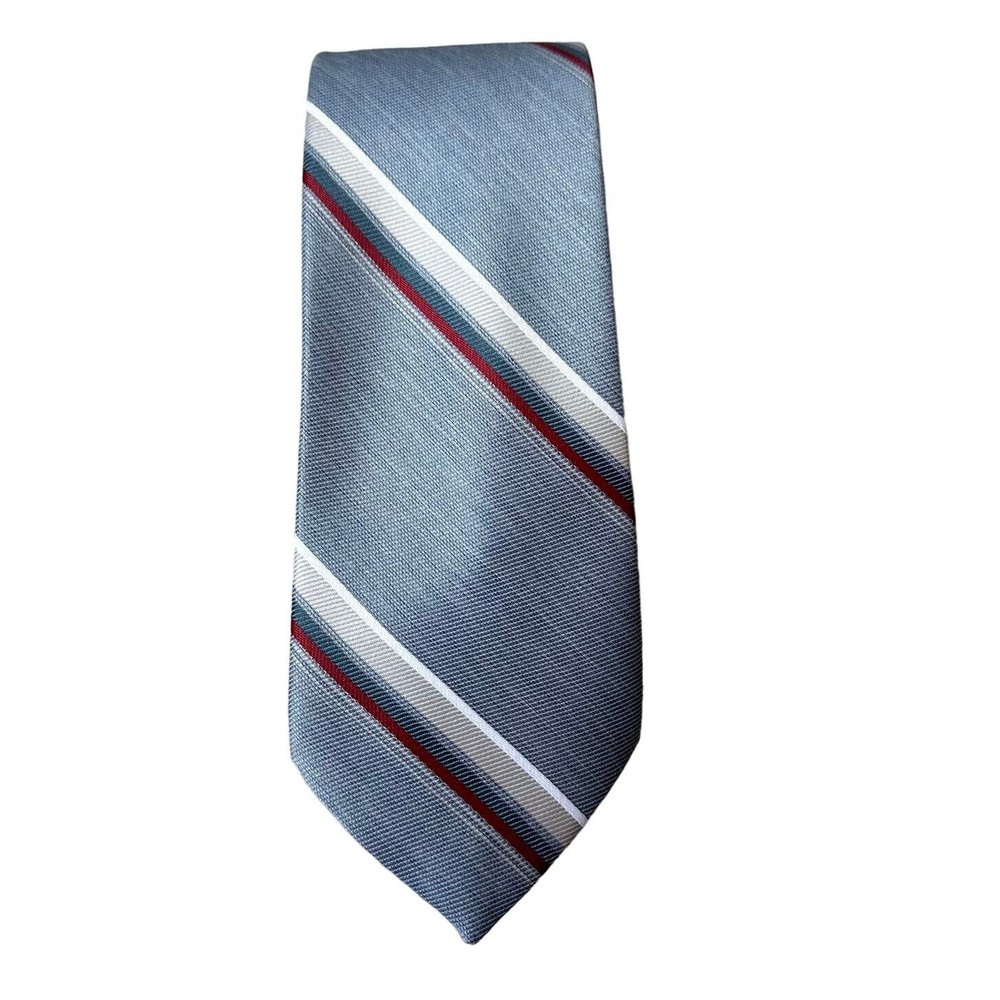 Vintage K Connoisseur Collection Tie 80s 70s Gray Blue Red Diagonal Stripe