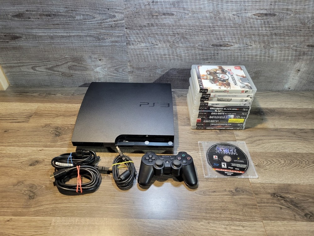 Sony PS3 Slim 250GB Black Console Bundle CECH-2001B Tested & Working