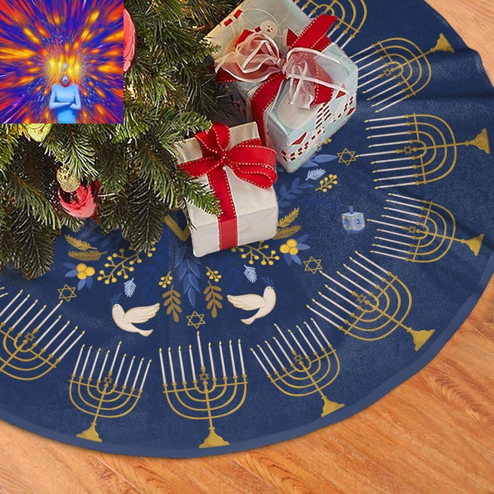 Hanukkah Candlestick Stars Christmas Tree Skirt Funny Tree Mat for Farmhouse Xma