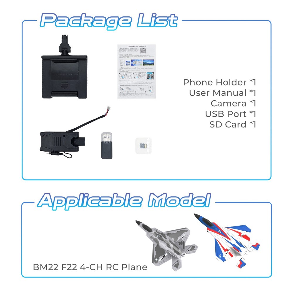 RC Aircraft Camera  Accessory Kit, Compatible with BM22 F22 RC Airplane