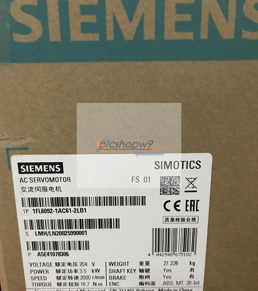1FL6 092-1AC61-2LB1 NEW SIEMENS SIMOTICS Operating Voltage 1FL6092-1AC61-2LB1
