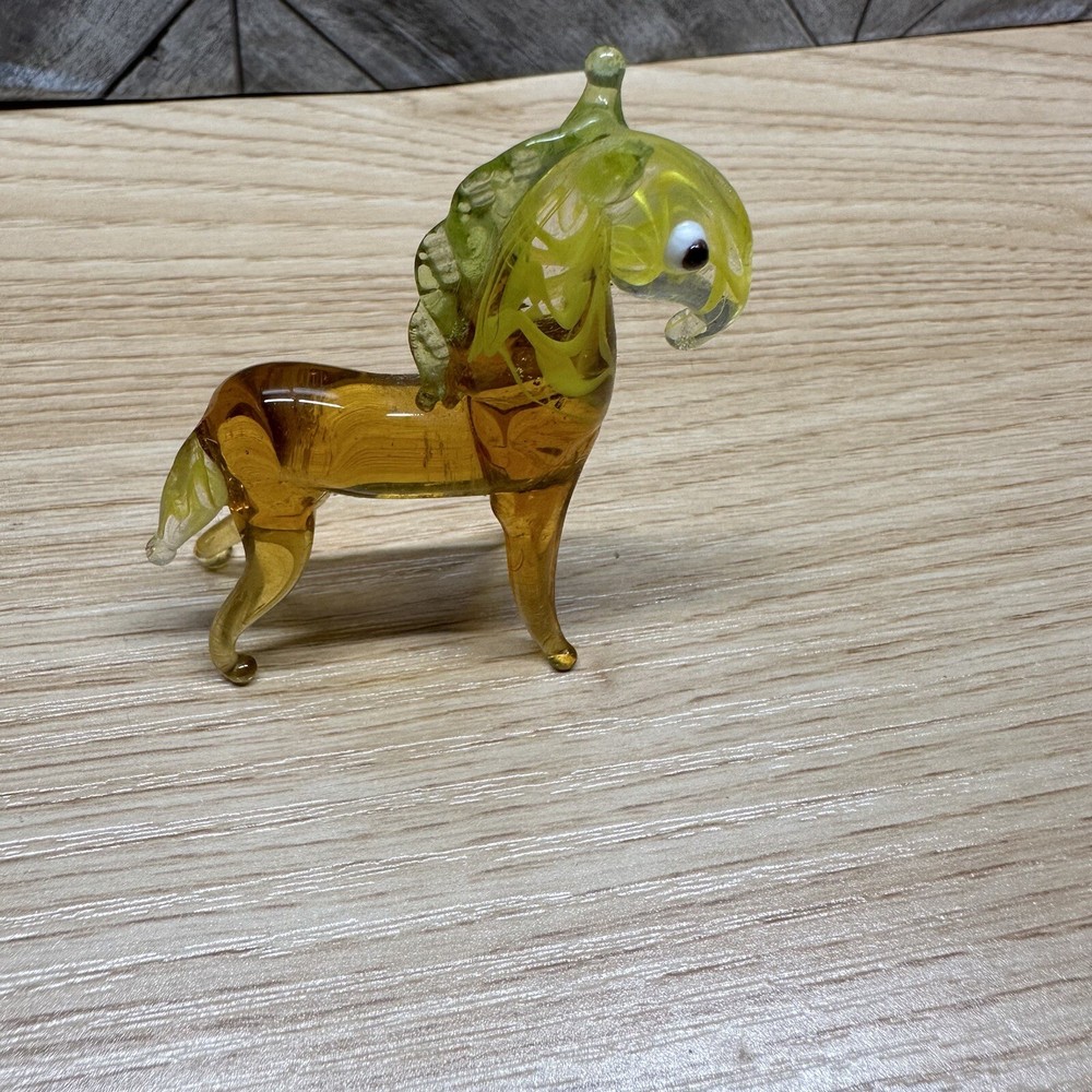 Vintage Hand Blown Amber Glass Horse Figurine Miniature Collectible  