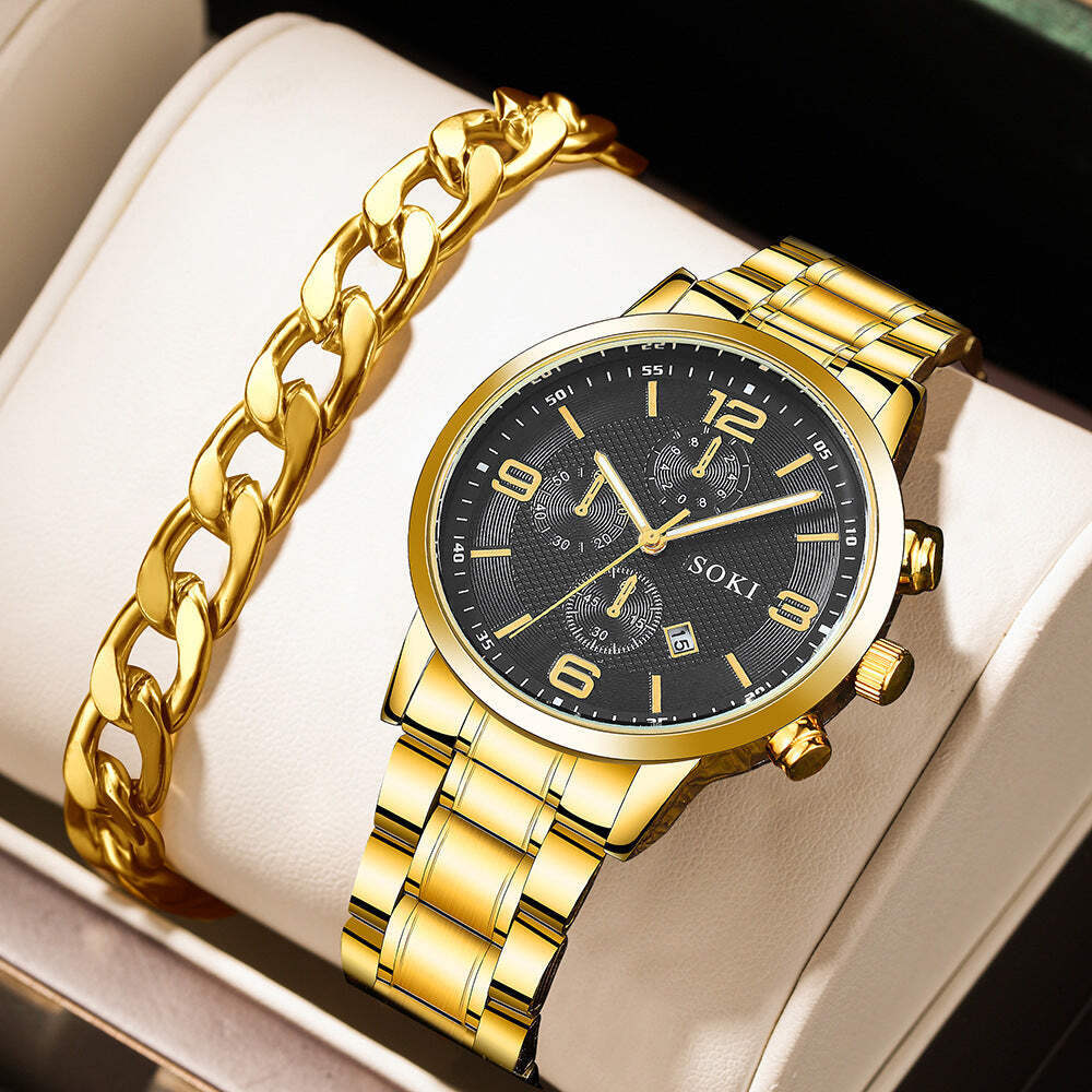 Men's Luxury Business Suit Watch with Bracelet - Black, Gold, Silver Options