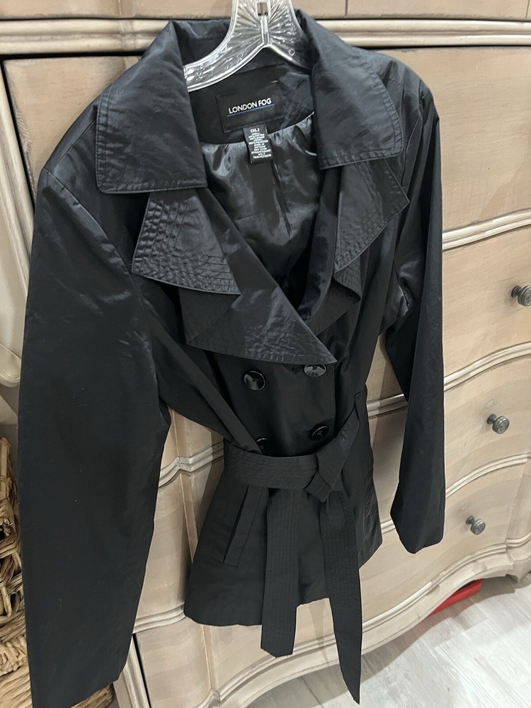 London Fog Women's Black Rain Trench Coat in Size XL for Stylish Protection