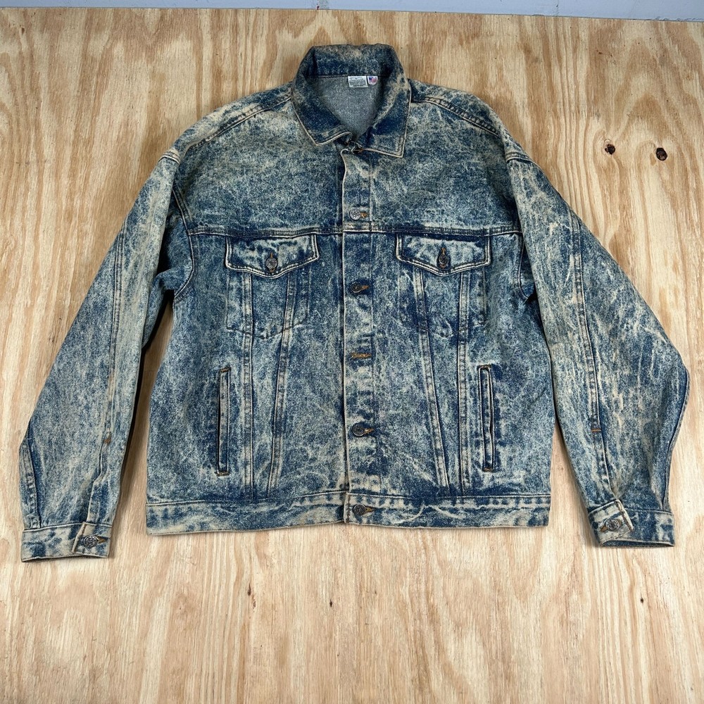 Vintage Energizer Bunny Long Sleeve Button  Blue Denim Jacket Size L Acid Wash