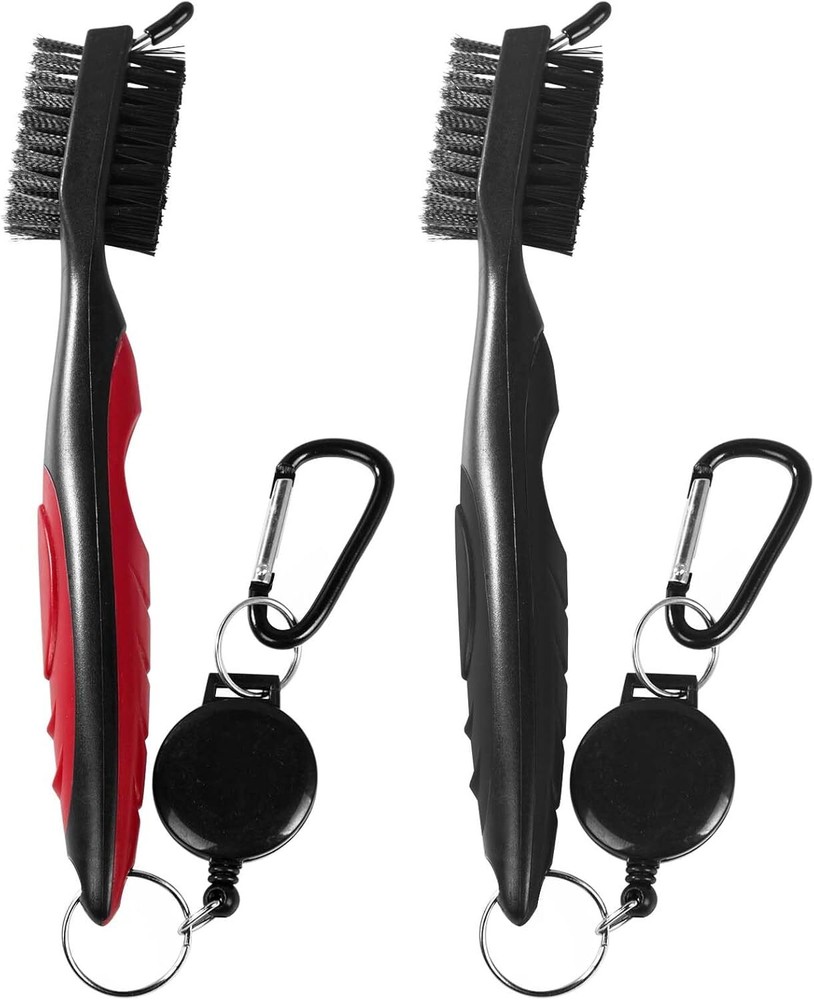 2-Pack Golf Club Brushes with Zip-Line & Carabiner by OBTANIM