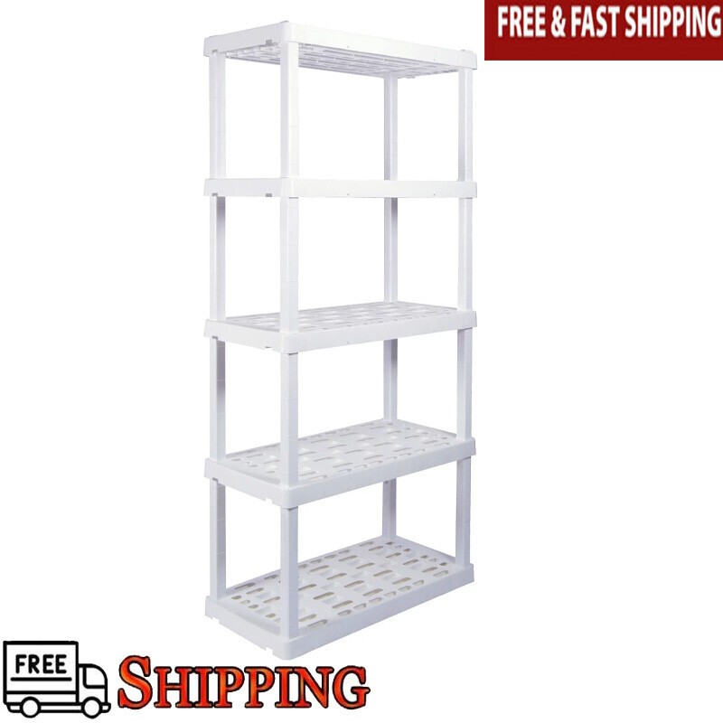 Versatile Plastic Garage Shelves Storage Shelving Heavy-duty Durable New 5 Shelf