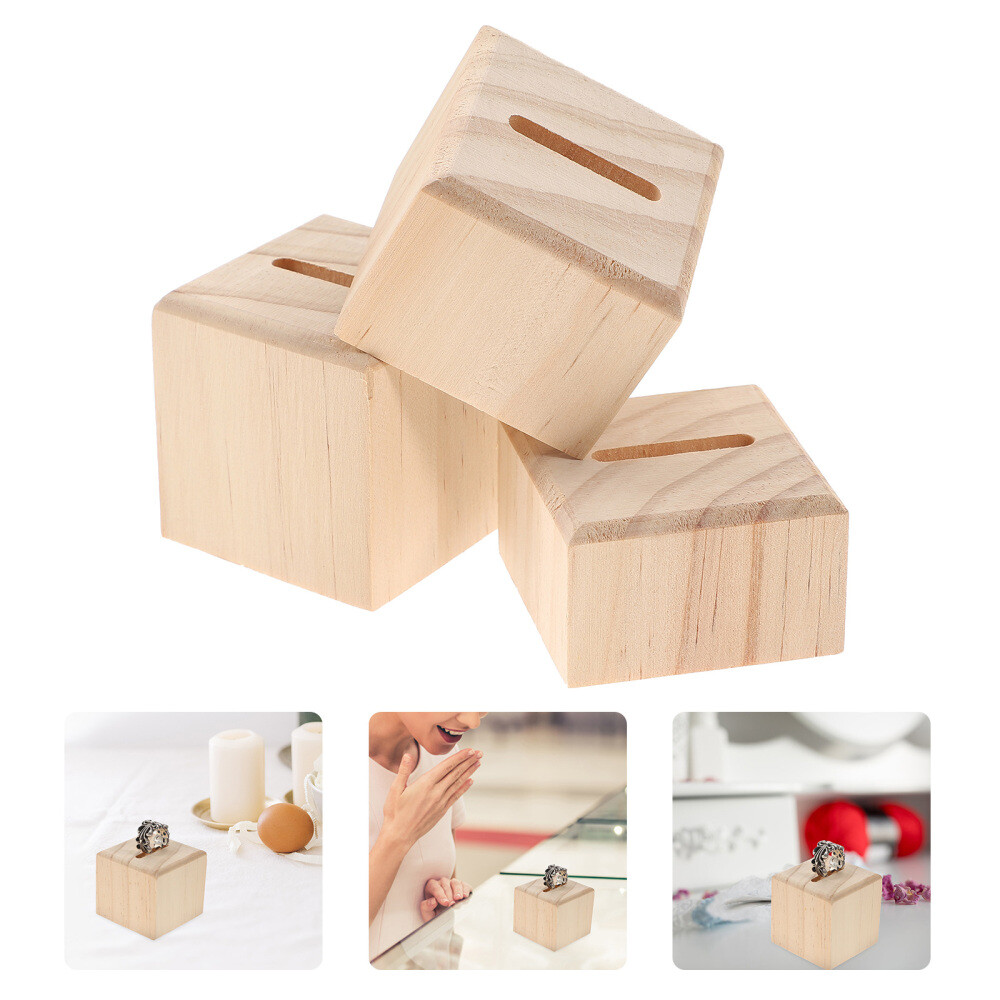 3 Pcs Card Holder for Lanyard Solid Wood Ring Pillar Display Unit Pedestal