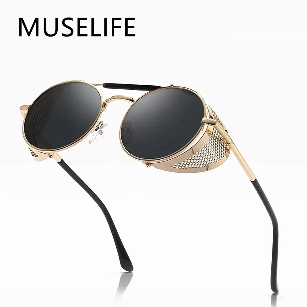 Polarised Steampunk Sunglasses Mens Brand Design Vintage Round UV400 Sun glasses