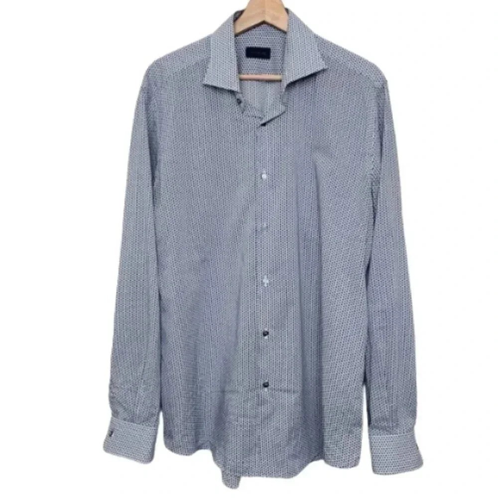 Pal Zileri  Mens 16.5 Camicia Neck Formal Cotton Blue Button Shirt