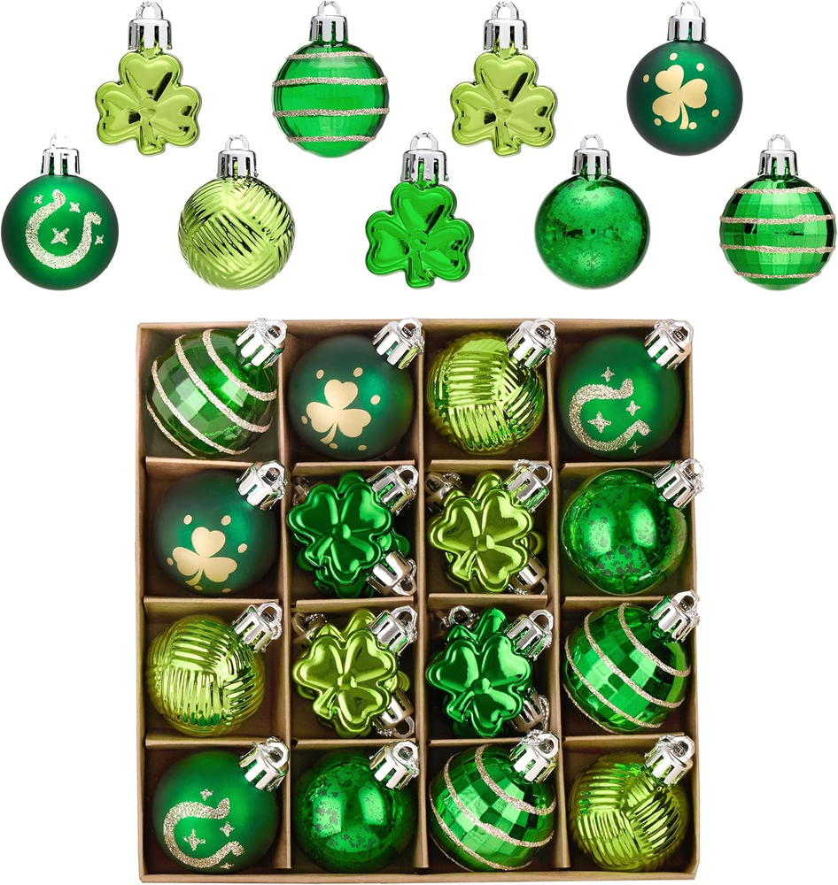 St Patricks Day Decorations Shamrock Tree Ornament Set, 28Pcs 1.57Inch Hanging B