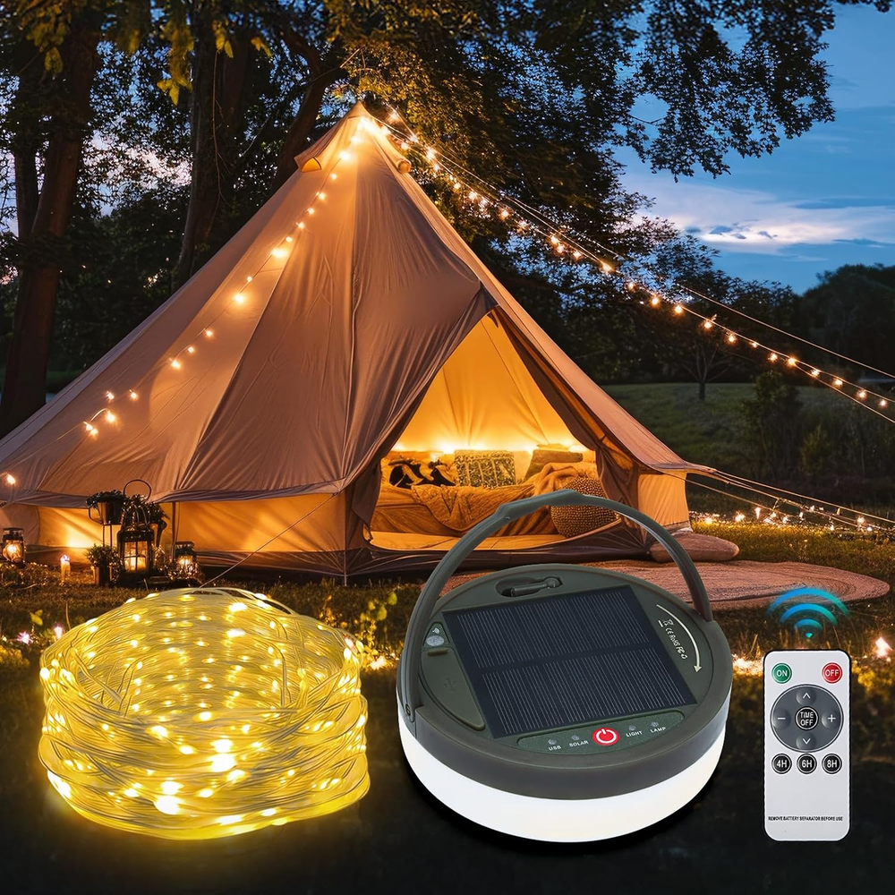 Solar Camping String Lights 2 in 1 Solar Rechargeable Portable Outdoor LED Extra