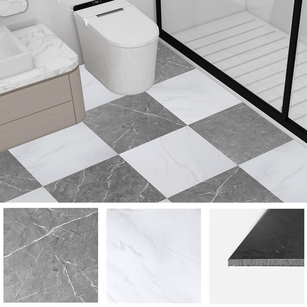 30-Pack 12x12 Inch Self-Adhesive Vinyl Floor Tiles, Waterproof Peel & Stick