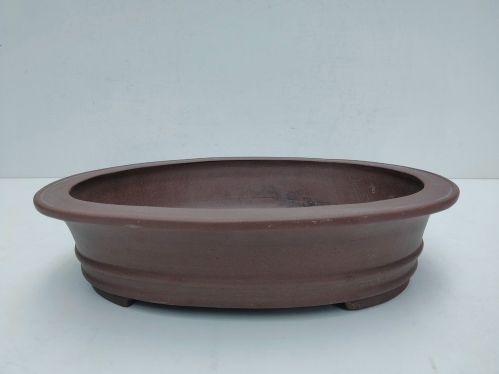 Unglazed Chinese Bonsai Pot Oval Deep 37.5cm Wide Signed