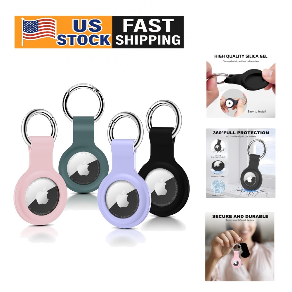 Durable Waterproof AirTag Silicone Case 4-Pack with Keychain Attachments