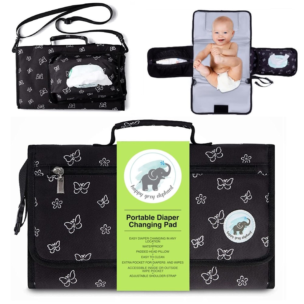 Baby Changing Pad with Shoulder Strap - Diaper Changing Mat with Built in Hea...