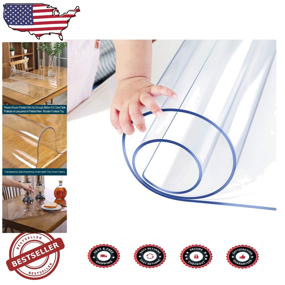 Elegant 1.5mm Thick Plastic Table Protector Rectangular Cover Mat 27.6x51.2 Inches