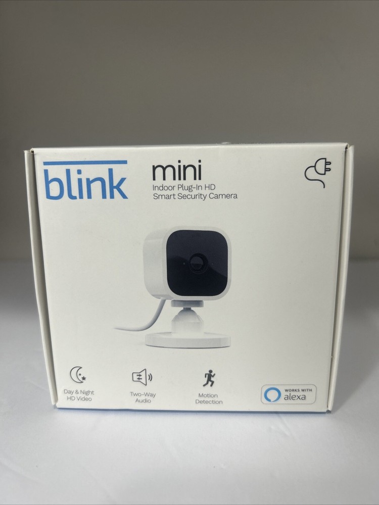 Blink Mini Compact indoor plugin smart security camera 1080p HD White. Sealed.