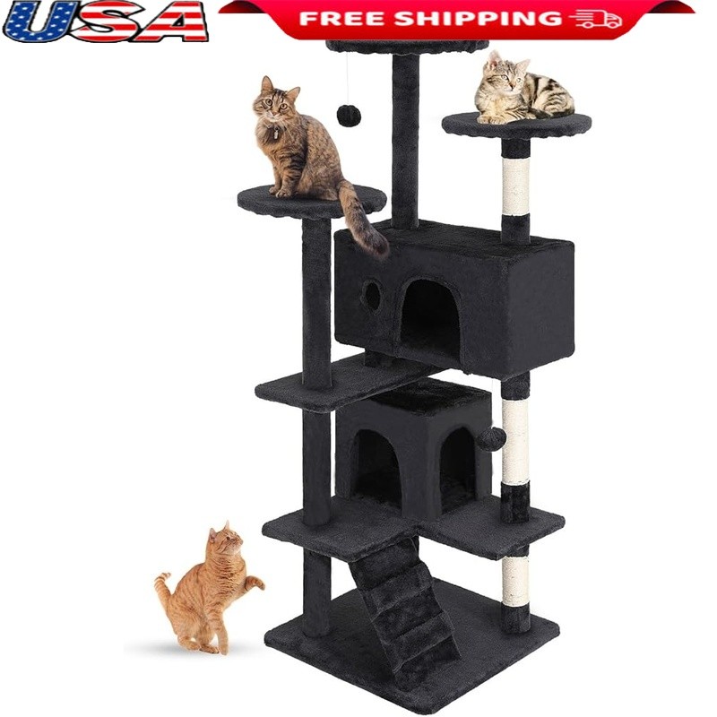 Multi-Level Cat Tree Tower W/ Scratching Posts Cat Condo & Interactive Toys New