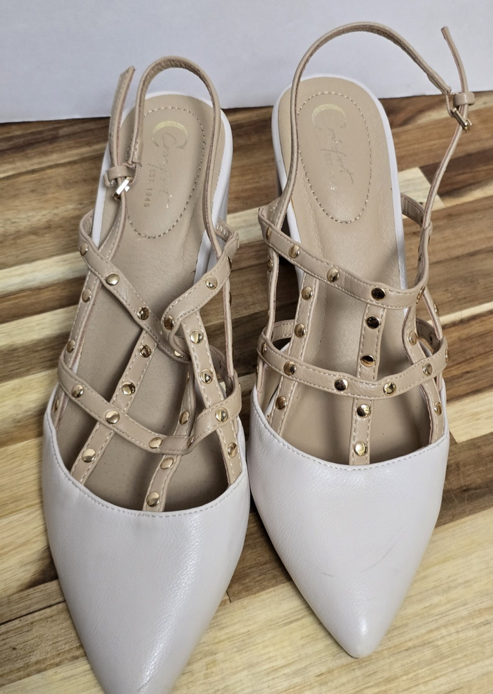 Vintage Comfort Est 1946 Womens Cream Chunky Strappy Nude Heels Size 9M