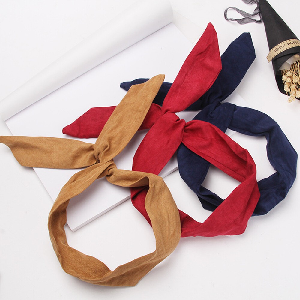 Retro Wired Headband with Rabbit Ears Women Stylish Hair Accessory Headwear