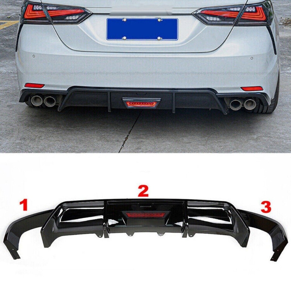 Glossy Black Rear Bumper Lip Diffuser with LED Light for 2018-2023 Camry SE XSE