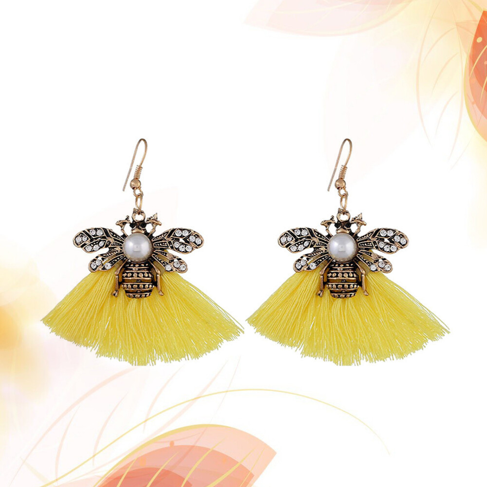 1Pair Women Ethnic Tassel Earrings Crystal Beaded Fringe Shape Long Dangle