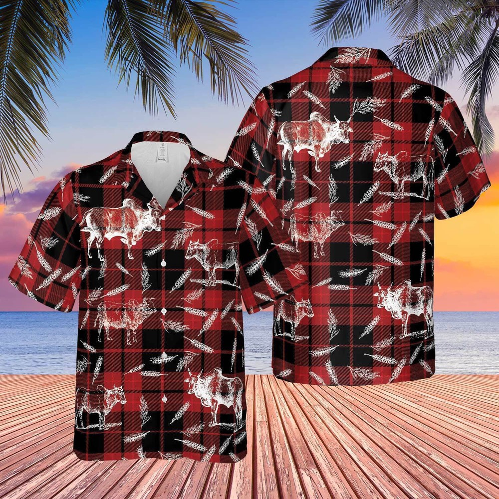 Plaid Brahman 3D Hawaiian Shirt All-Over Printed Design