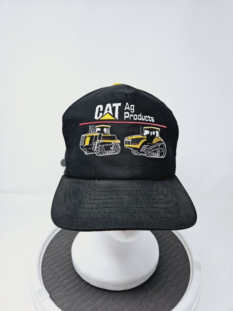 VTG 80s Cat AG Products Black Adjustable Truckers Hat Embroided RARE USA Made