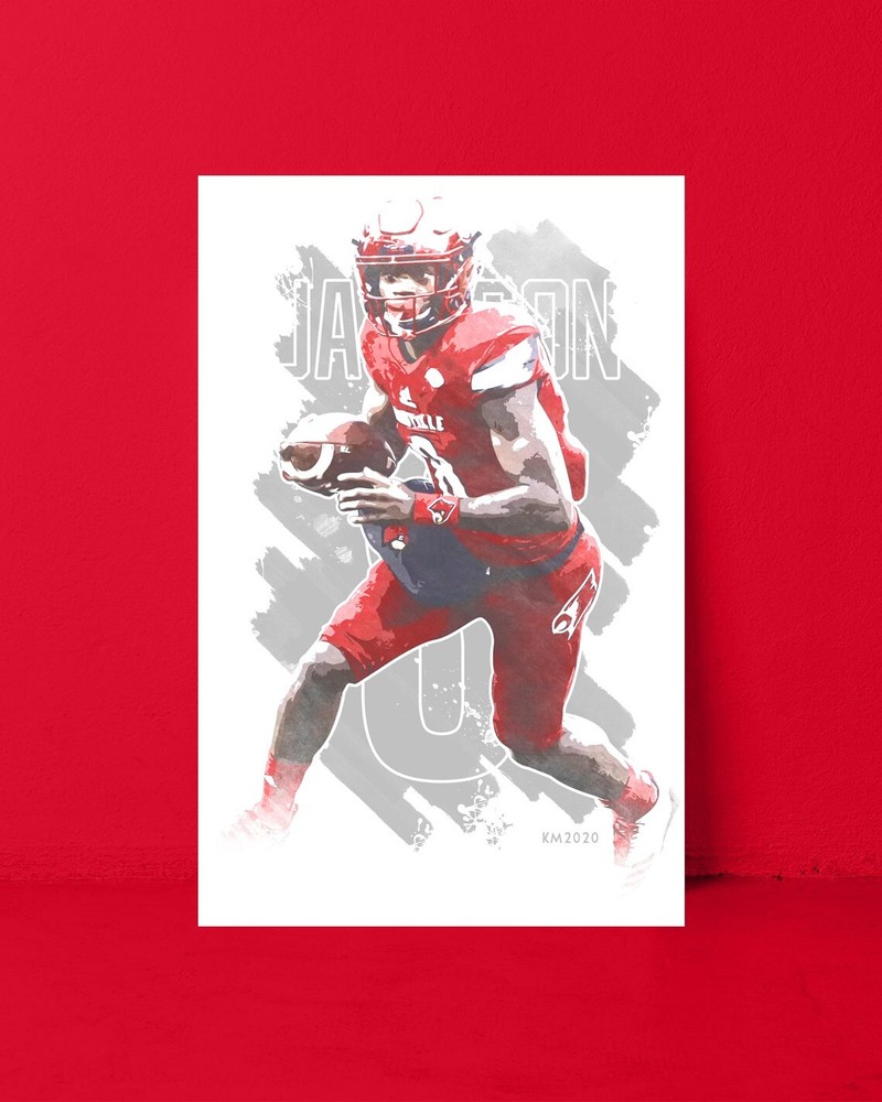 LAMAR JACKSON watercolor painting art print/poster LOUISVILLE CARDINALS FREE S&H