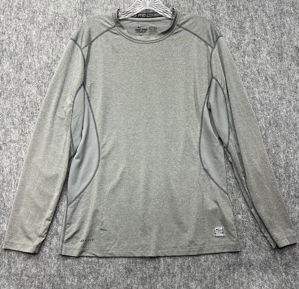Nike Pro Combat Shirt Mens Medium Gray Dri Fit Fitted Compression Baselayer
