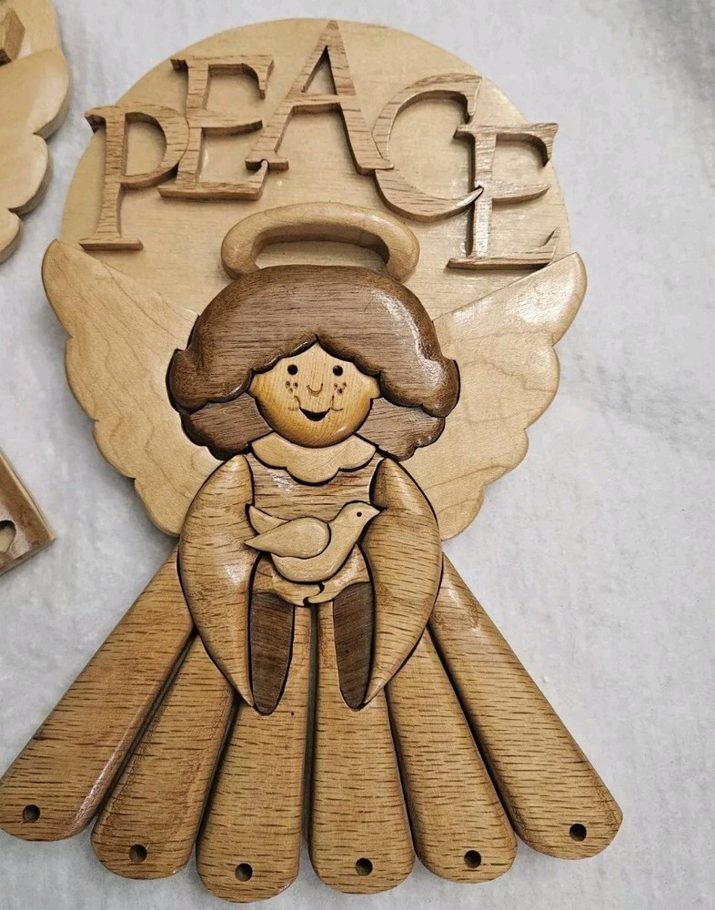 Folk Art Hand Crafted Wooden 3D Angel Wall Art Peace 10