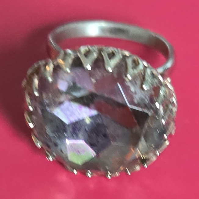 Silver Tone Oval Crystal Cocktail Ring Bezel Setting Stretch Size Fashion Metal