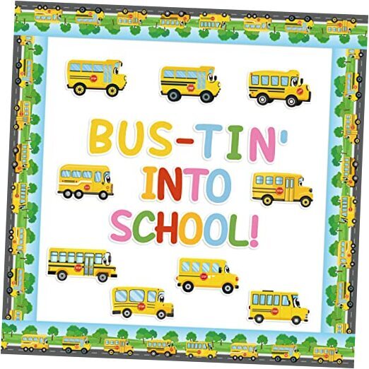 104Pcs Back to School Bulletin Board Decoration School Bus Cutouts Set School-image