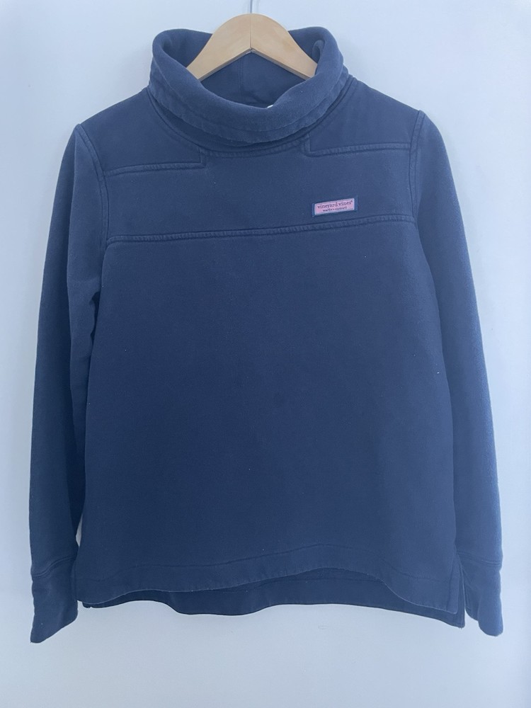 Vineyard Vines Women's Solid Navy Cozy Cotton Blend Funnel-Neck Sweatshirt XS