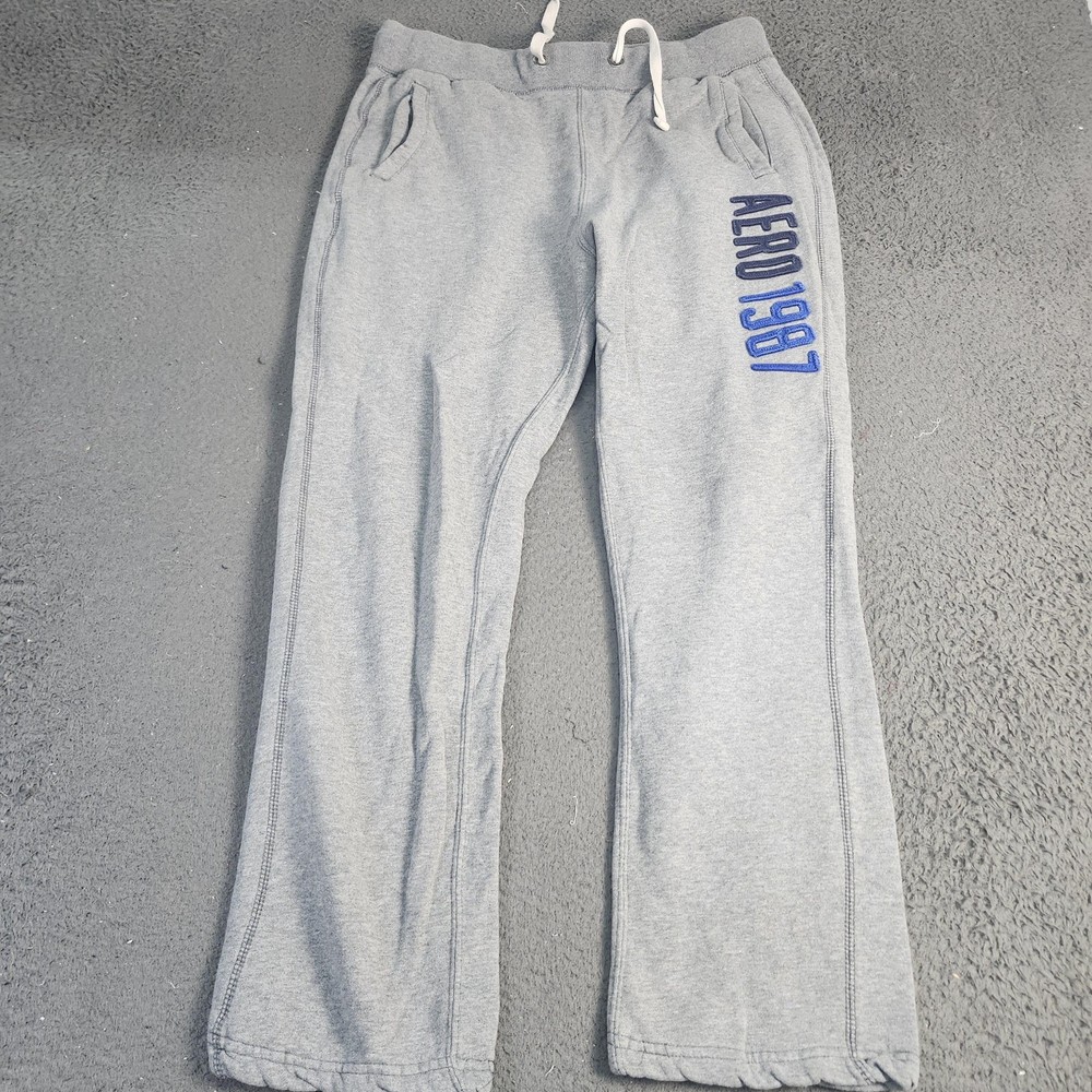 Aeropostale Pants Mens Medium Gray Fleece Sweatpants AERO 1987 Logo Drawstring