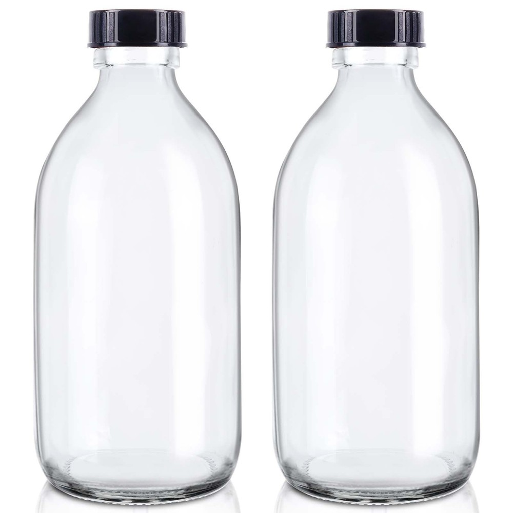 2 Pack,16 OZ Clear Glass Bottles Boston Round Sample Refillable Bottles with ...