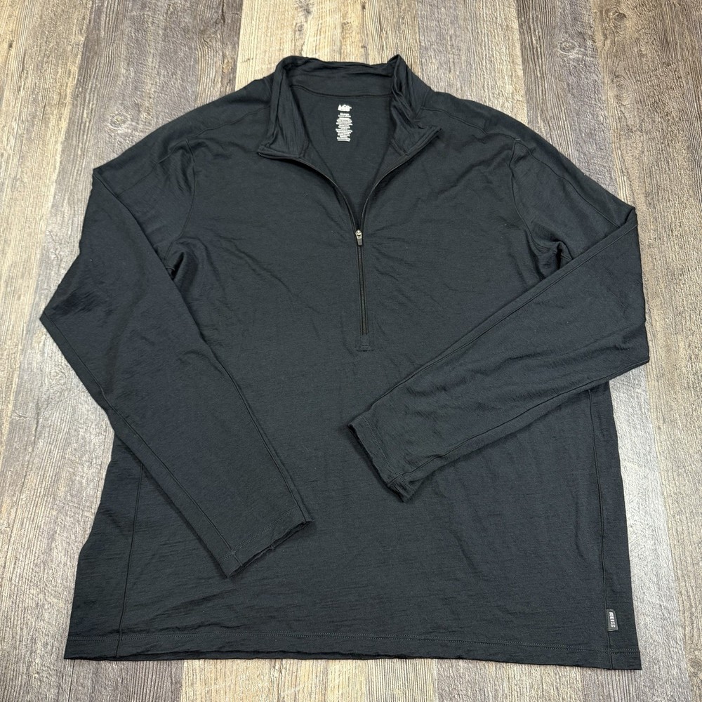REI Co-op Merino Wool 1/4 Zip Pullover Mens XL Black Base Layer Hiking Shirt