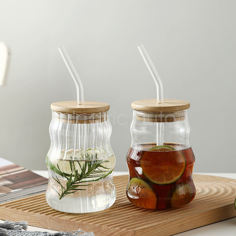 500ml Clear Glass Mug with Lid and Straw for Coffee Tea Milk