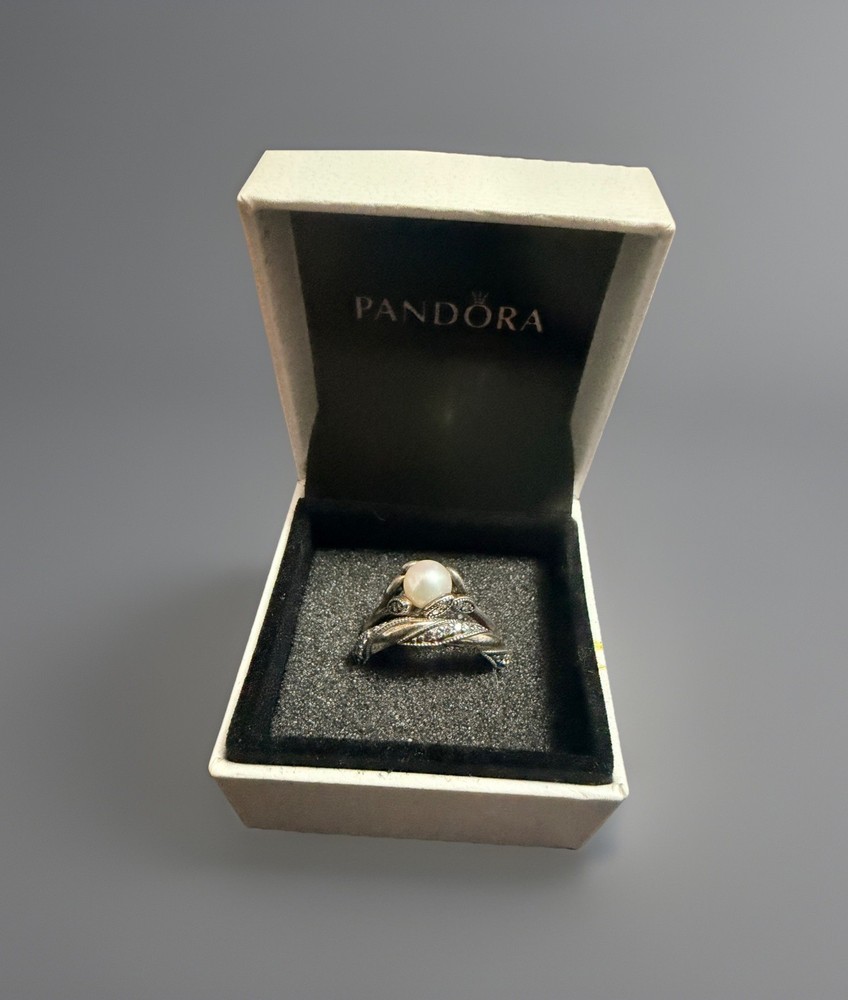 Pandora Silver Cocktail Ring with Pearl and Cubic Zirconia Accents