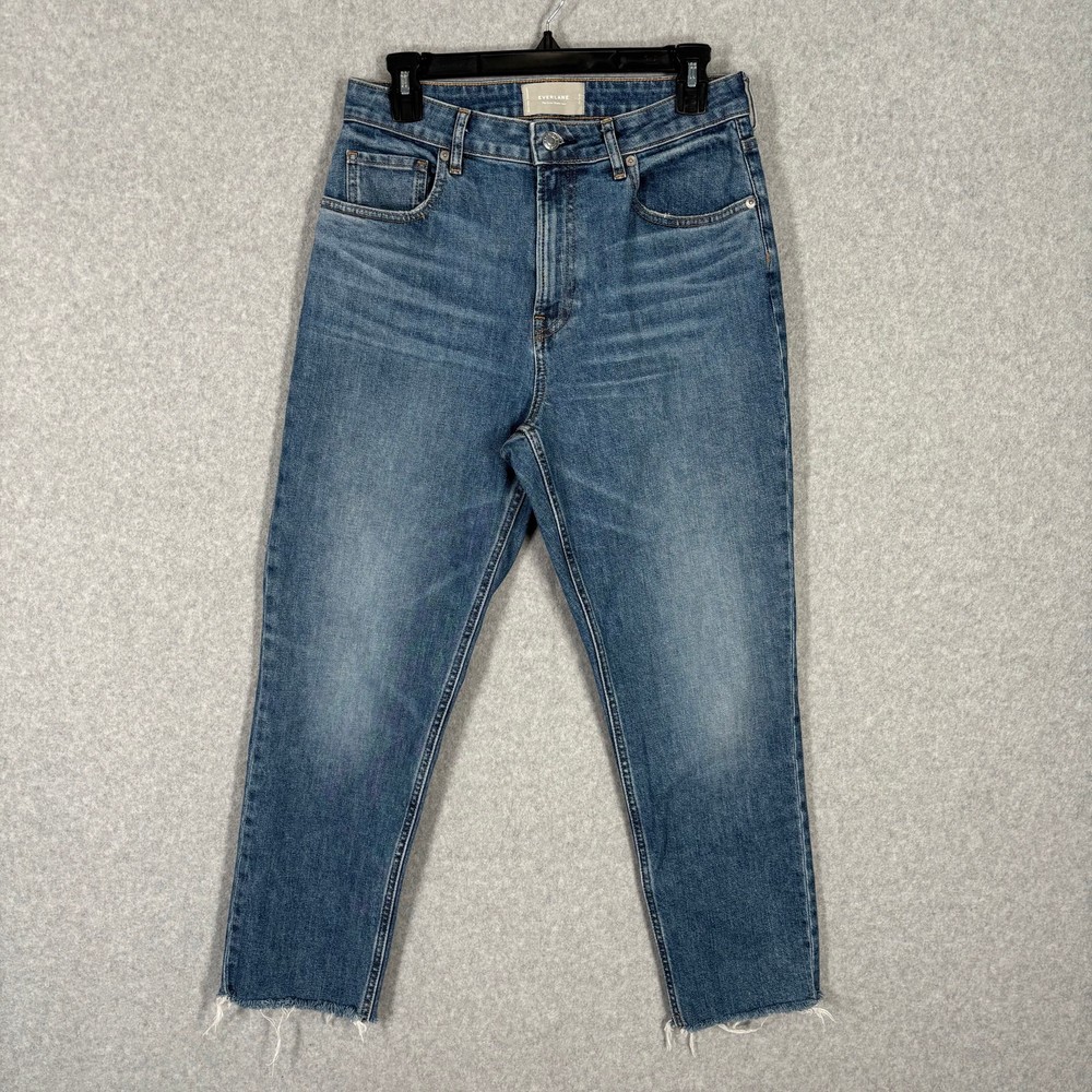 Everlane Jeans Womens 29 Curvy Cheeky Crop Boyfriend Raw Frayed Hem High Rise