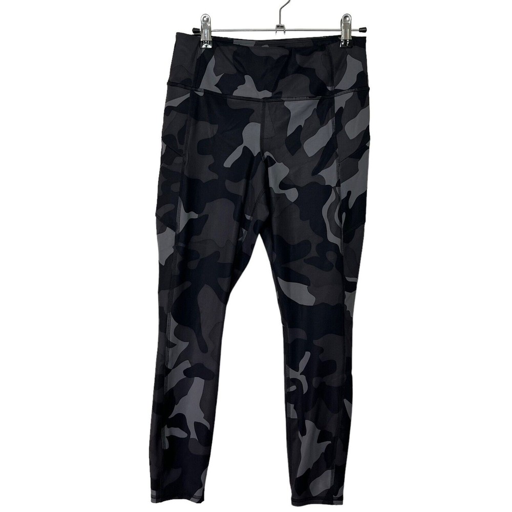 Athleta Camo Contender Leggings for Women in Black Gray Size Small with Zip Pockets